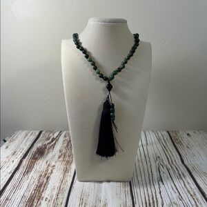 African Turquoise Gemstone Bead Handmade Beaded Mala Necklace